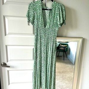 Dear Siouxsie Green Floral Midi Dress – Size Small
